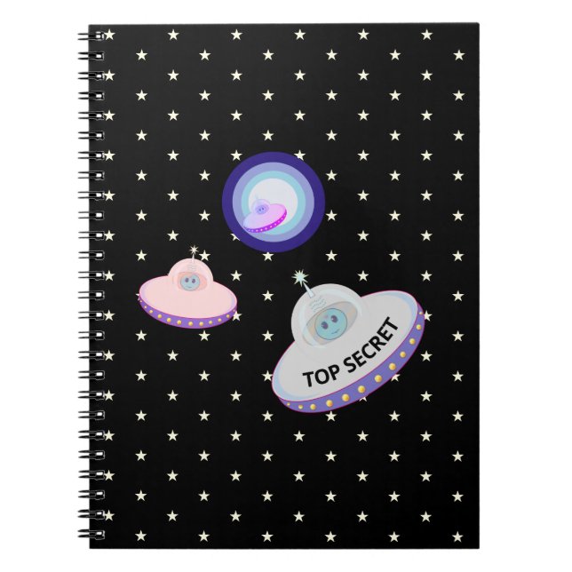 Carnet Soucoupes volantes. aliens bleus et étoiles blanch (Devant)