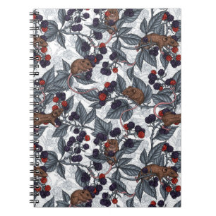 Carnet Souris et mûres sur blanc