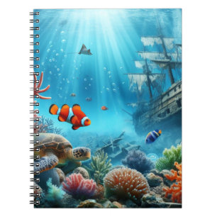 Carnet Sous la mer, tortue, corail, bateau, poisson clown