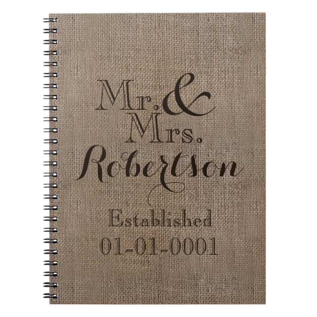 Carnet Souvenir rustique personnalisé de mariage de Toile (Devant)