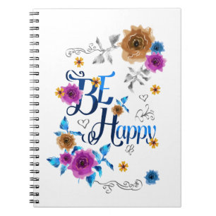 Carnet Soyez heureux Quote Positive Bleu Purple Or Fleurs