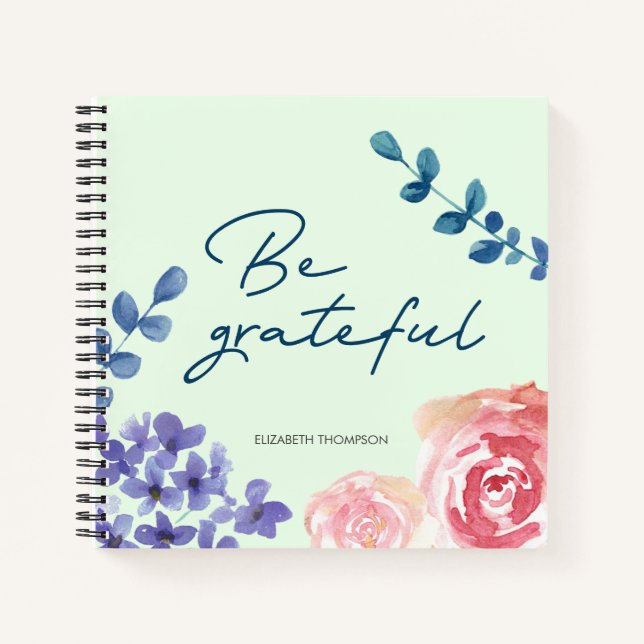 Carnet Soyez reconnaissant Script Aquarelle Fleurs gratit (Devant)
