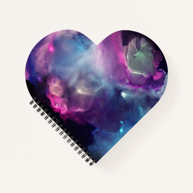 Carnet Space Nebula rose bleu jaune Alcool art (Devant)