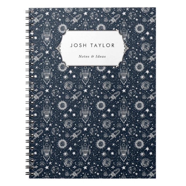 Carnet Space Science Stars Planètes Rocket Nom personnali (Devant)