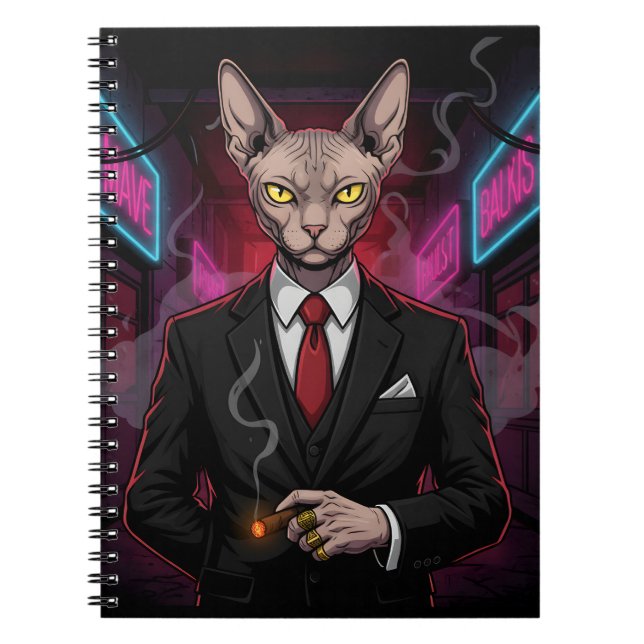 Carnet Sphynx Mafia Cat in Neon Noir Style (Devant)