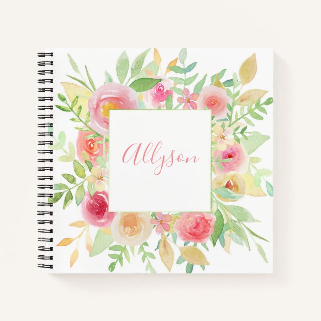Carnet spiral à cadre floral Pastel (Devant)