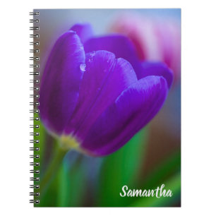 Carnet spiral à fleurs de tulipes violettes
