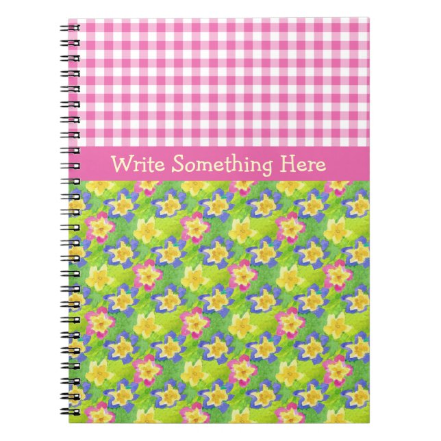 Carnet Spiral à Personnaliser : Primroses En vichy (Devant)
