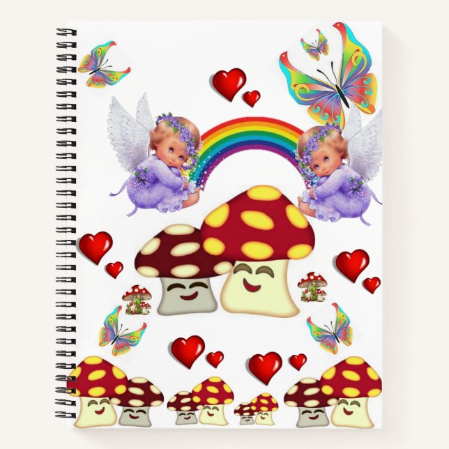 Carnet spiral Ange Champignons Coeurs papillon (Devant)