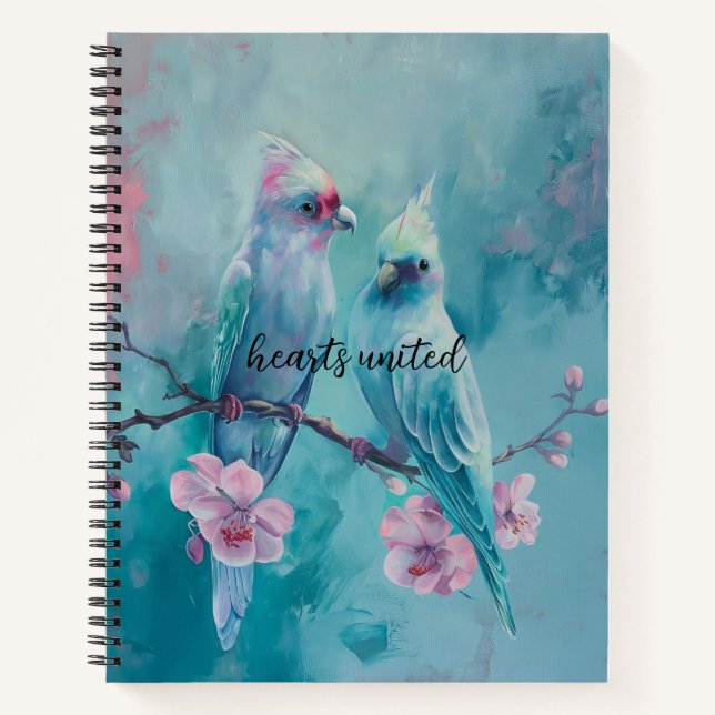 Carnet spiral aux oiseaux turquoise (Devant)