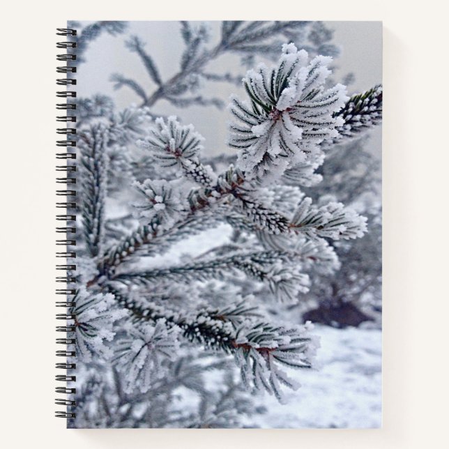 Carnet spiral avec sapin de Noël sous la neige (Devant)