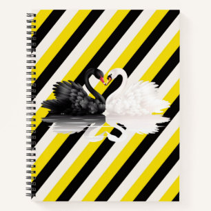 Carnet spiral blanc noir jaune cygne à rayures