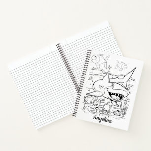 Carnet spiral colorant requins poissons