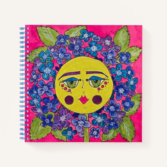 Carnet spiral de fille à fleurs d'Hydrangée peinte (Devant)