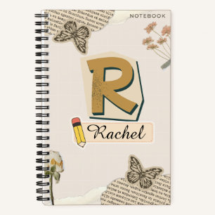 Carnet spiral de style collage avec R initial