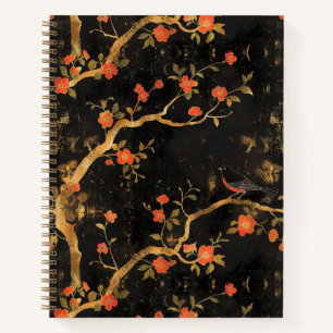 Carnet spiral d'inspiration japonaise dorée