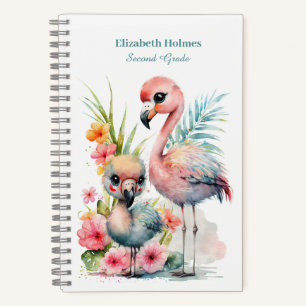 Carnet spiral Flamants roses mignons d'aquarelle