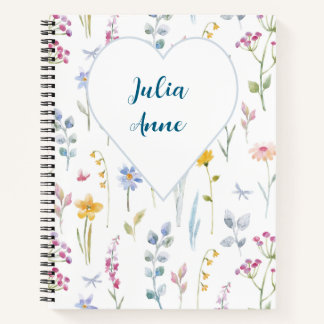 Carnet spiral Fleur sauvage du champ d'aquarelle