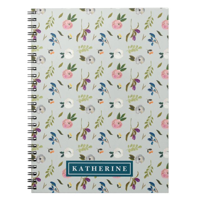 Carnet spiral floral peint personnalisé (Devant)
