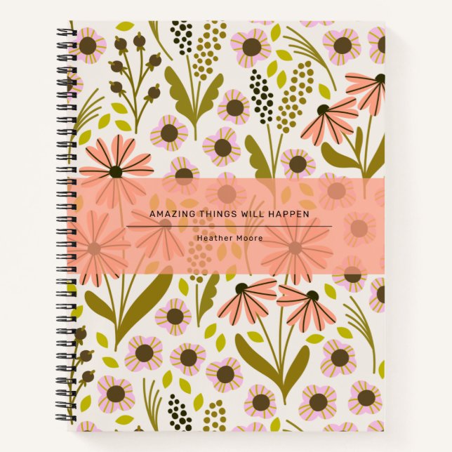 Carnet Spiral Motif Multi-Fleurs mignon (Devant)
