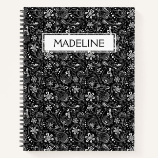 Carnet spiral noir et blanc Paisley