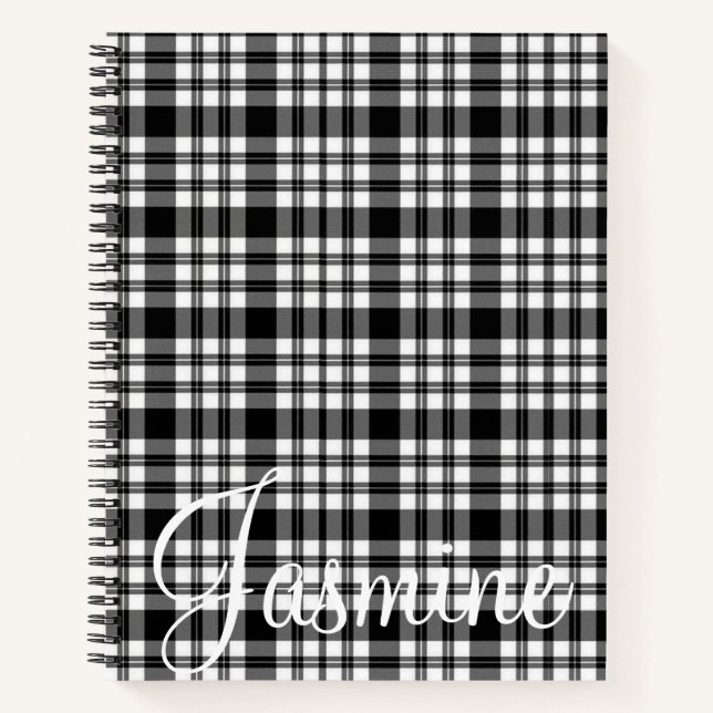 Carnet spiral noir et blanc Plaid (Devant)