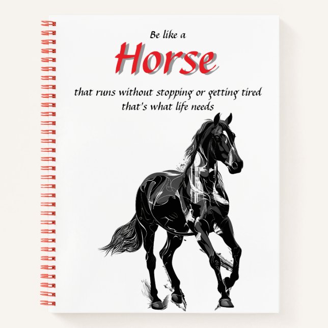 Carnet Spiral Nom personnalisé - cheval noir et blanc (Devant)