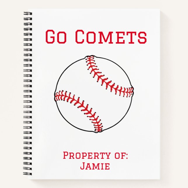 Carnet Spiral Personnalisé De Baseball Comètes Rou (Devant)