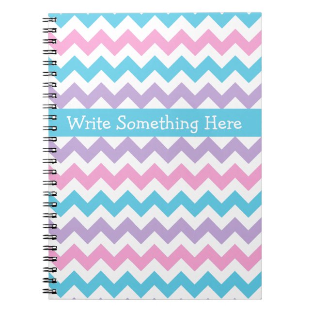 Carnet Spiral Personnalisé, Rose, Bleu, Chevrons M (Devant)