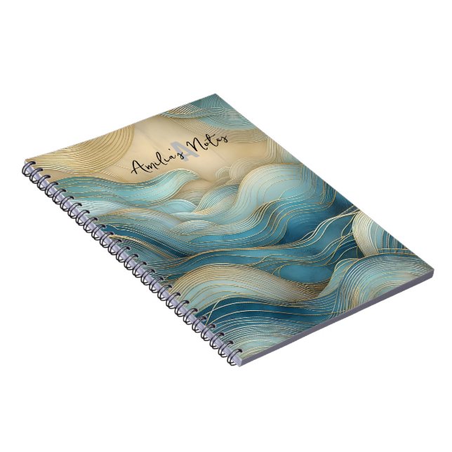 Carnet spiral personnalisé vagues de l'océan Abstr (Côté Droit)