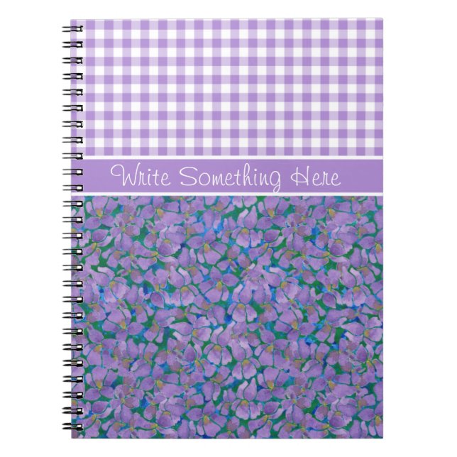 Carnet Spiral personnalisé, violettes et En vichy  (Devant)