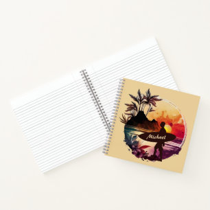 Carnet Spiral Retro Surfer Sunset Beach