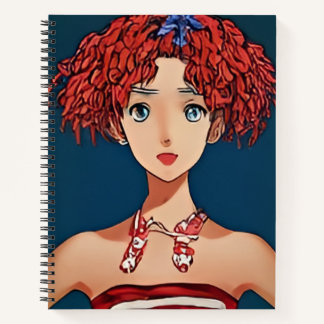 Carnet spiral rouge, blanc et bleu mignonne fille