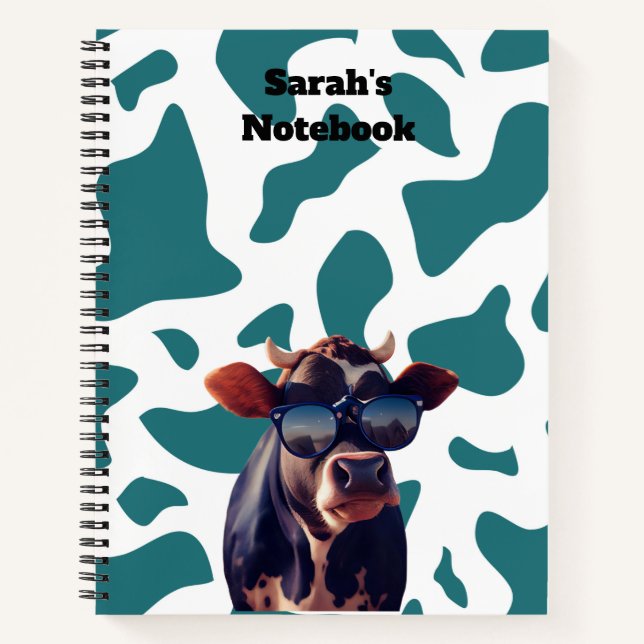 Carnet Spiral turquoise Impression Vache personnal (Devant)