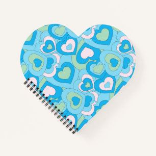 Carnet Spirale Coeur bleu turquoise rétro