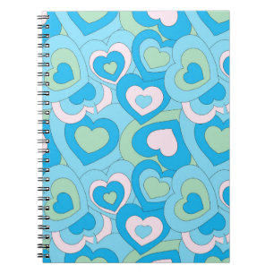 Carnet Spirale Coeur bleu turquoise rétro
