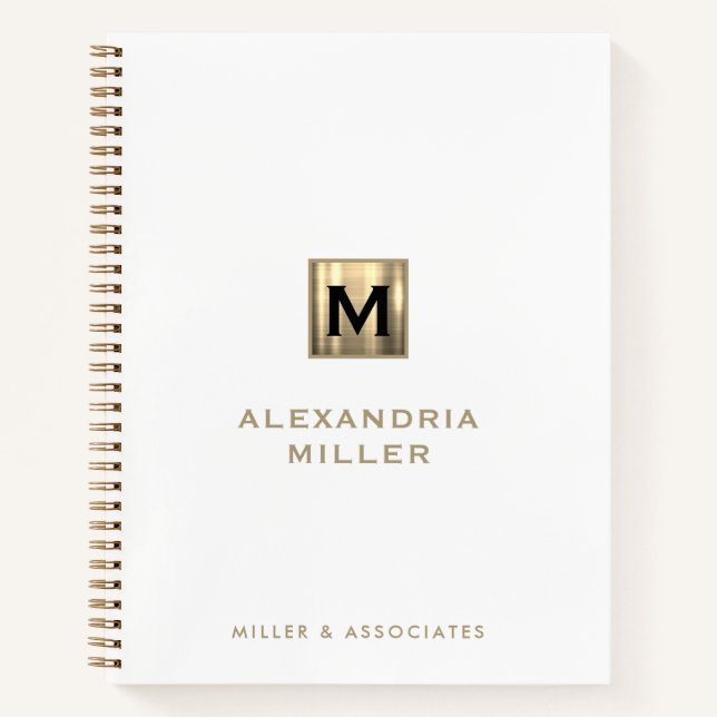 Carnet Spirale de logo initial blanc et or personnalisé (Devant)