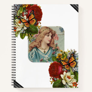 Carnet spirale papillon victorien femme florale