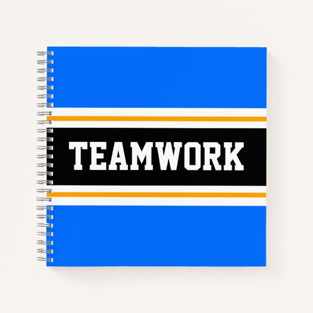 Carnet Sport Orange Bleu Noir Blanc TEAMWORK Rayures (Devant)