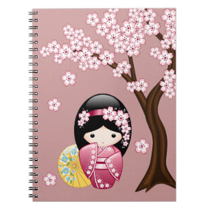 Carnet Spring Kokeshi Doll - Cute Japanese Geisha on Pink