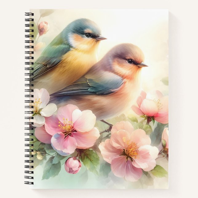Carnet Spring Pastel Sweet Love Birds Blossoms Flowers (Devant)