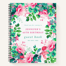 Carnet Spring Watercolor Floral 40th Birthday Guest Book