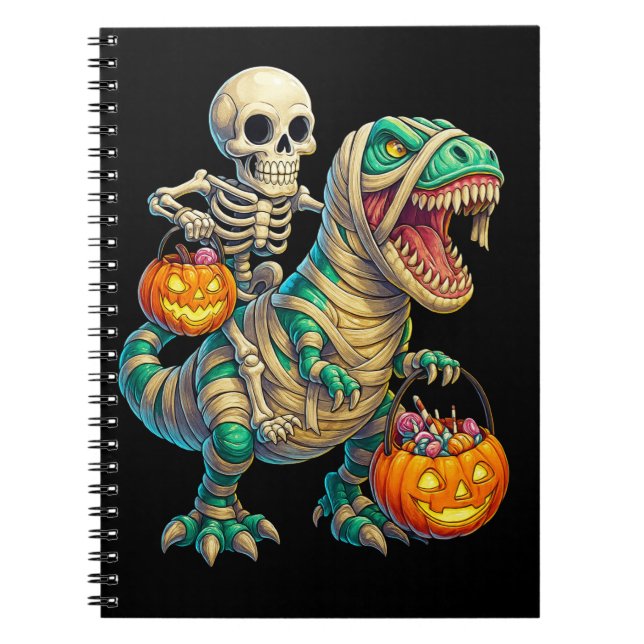 Carnet Squelette Fantaisiste à Cheval sur un T-Rex Momie  (Devant)