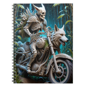 Carnet squelette sur une moto montée avec une tête de lou