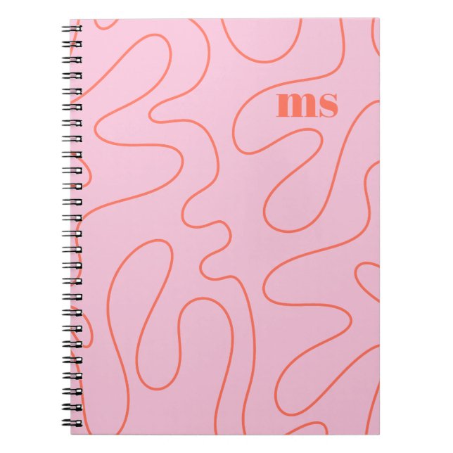 Carnet Squiggle Motif Abstrait Initiales rose et orange (Devant)