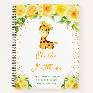 Carnet Statistiques de naissance à fleurs jaunes de giraf