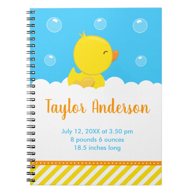 Carnet Statistiques de naissance en caoutchouc Ducky Jaun (Devant)