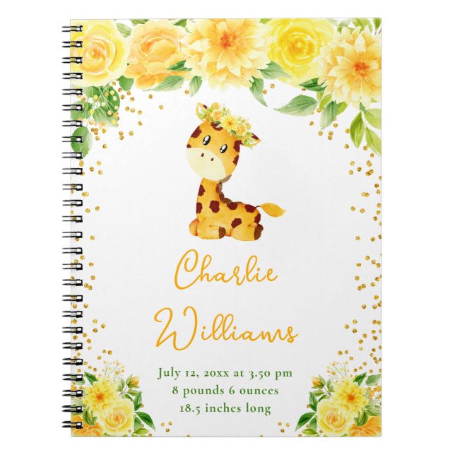 Carnet Statistiques de naissance Fleur Jaune Girafe (Devant)