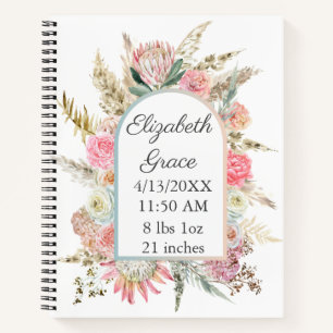 Carnet Statistiques de naissance florales blanches roses 