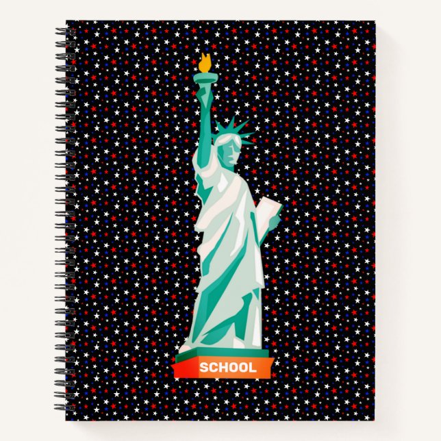 Carnet Statue de la Liberté et étoiles sur fond noir (Devant)